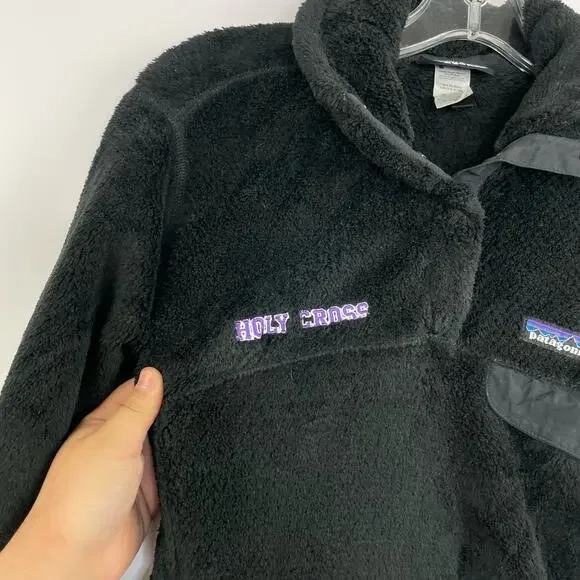 Women's PATAGONIA Polartec 1/4 Snap-T Black Fleece Pullover Sweater Small - Picture 4 of 13